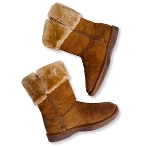 hot cakes y2k microsuede brown boots w/ faux fur trim + tassels • 6M